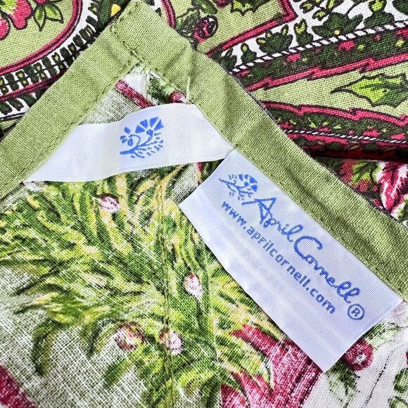 April Cornell Christmas Tree Festive Green/Red Paisley Cotton Tablecloth 57x114 - Picture 2 of 10